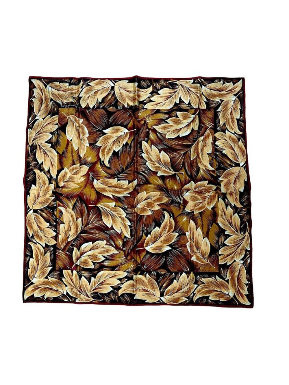 Oscar de la Renta silk scarf leaf pattern gold rust 35" x 35"